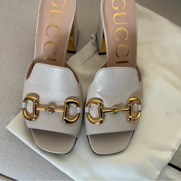 GUCCI HORSEBIT SLIDE SANDALS IN IVORY LEATHER SIZE 38 ITALIAN . - Picture 12 of 14